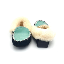Load image into Gallery viewer, Aqua/Black & White Moccasins