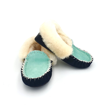 Load image into Gallery viewer, Aqua/Black & White Moccasins