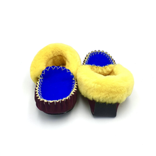 Load image into Gallery viewer, Ocean Blue/Maroon & Yellow Moccasins