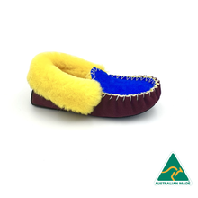 Load image into Gallery viewer, Ocean Blue/Maroon & Yellow Moccasins