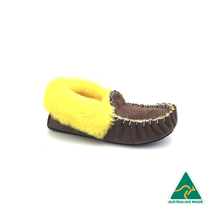 Load image into Gallery viewer, Chocolate & Yellow Moccasins