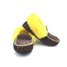 Load image into Gallery viewer, Chocolate & Yellow Moccasins