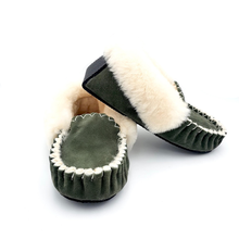 Load image into Gallery viewer, Olive & White Moccasins