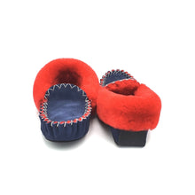 Load image into Gallery viewer, Navy Blue &amp; Red Moccasins
