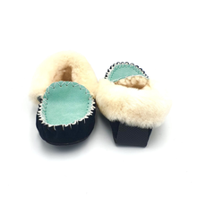 Load image into Gallery viewer, Aqua/Black &amp; White Moccasins
