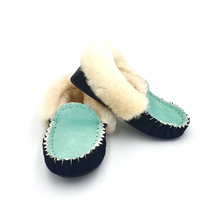 Load image into Gallery viewer, Aqua/Black &amp; White Moccasins
