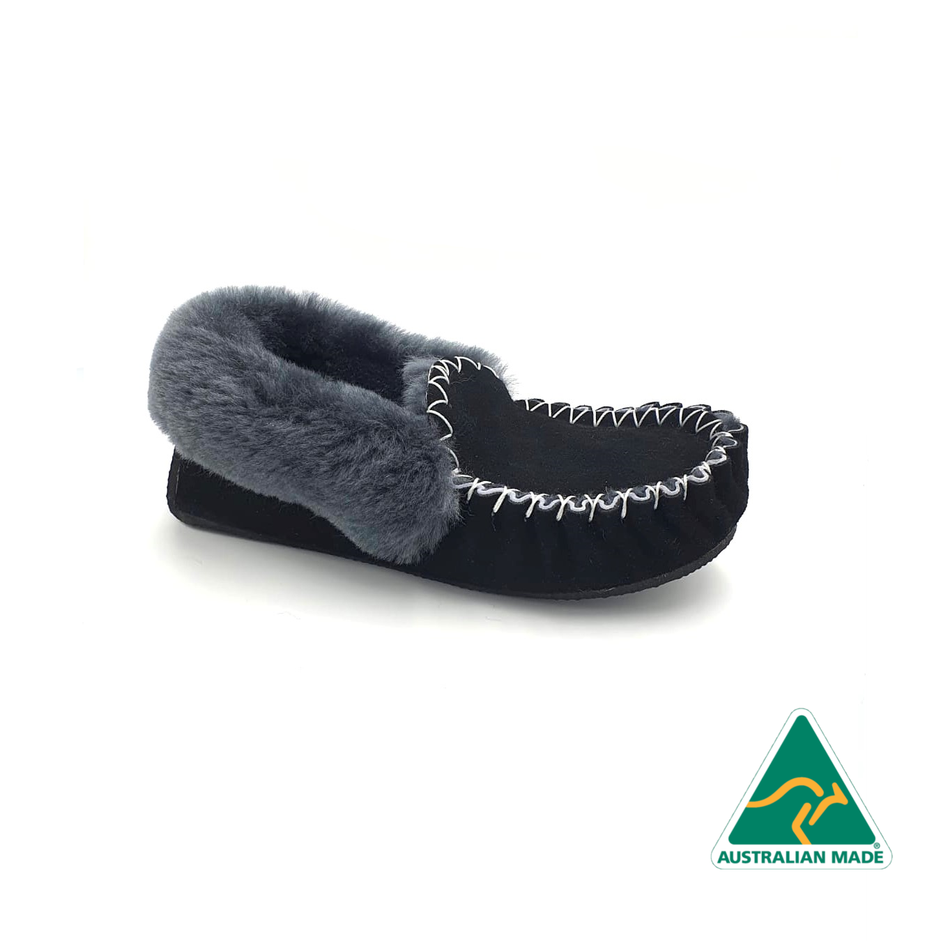Mickey's Moccasins & Sheepskin Products Black & Charcoal Moccasins