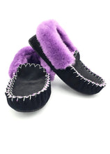 Load image into Gallery viewer, Black &amp; Purple Moccasins
