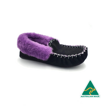 Load image into Gallery viewer, Black &amp; Purple Moccasins
