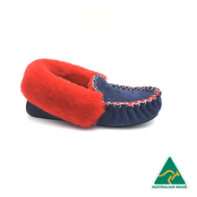 Load image into Gallery viewer, Navy Blue &amp; Red Moccasins
