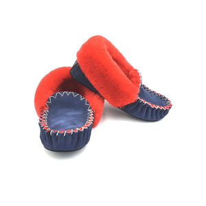 Navy Blue & Red Moccasins
