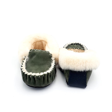 Load image into Gallery viewer, Olive &amp; White Moccasins
